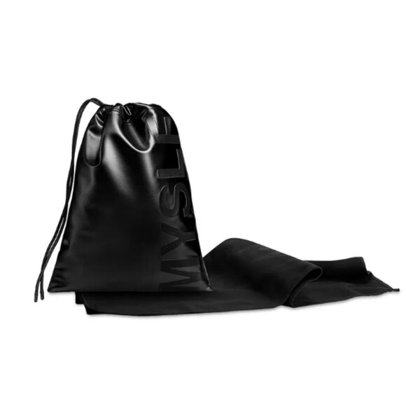 Yves Saint Laurent Myself Black Cotton Towel in Faux Leather Drawstring Bag-NEW - Picture 1 of 14